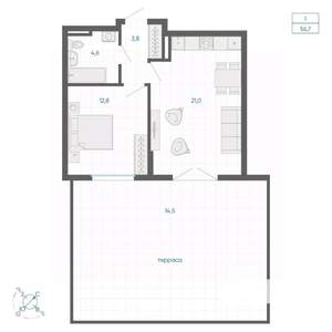 1-к квартира, строящийся дом, 57м2, 2/32 этаж