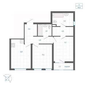 2-к квартира, вторичка, 61м2, 8/32 этаж