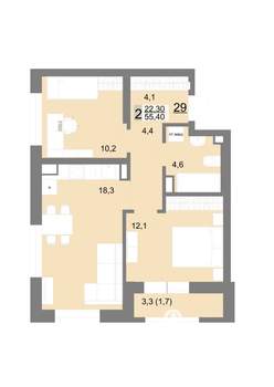 2-к квартира, вторичка, 55м2, 5/26 этаж