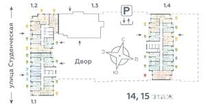 3-к квартира, строящийся дом, 65м2, 14/25 этаж