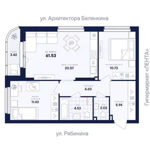 2-к квартира, вторичка, 62м2, 11/26 этаж