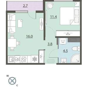 1-к квартира, вторичка, 37м2, 9/24 этаж