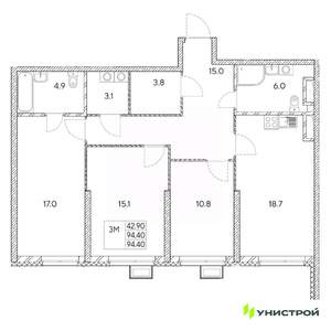 3-к квартира, вторичка, 94м2, 20/31 этаж