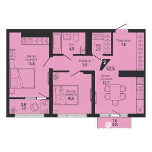 2-к квартира, вторичка, 63м2, 5/31 этаж