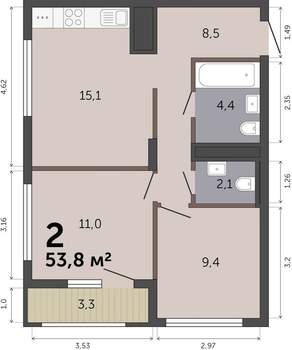 2-к квартира, вторичка, 54м2, 11/19 этаж