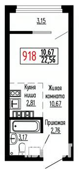 Студия квартира, строящийся дом, 23м2, 26/27 этаж