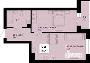 1-к квартира, строящийся дом, 37м2, 2/25 этаж