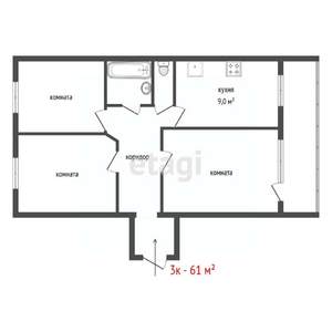3-к квартира, вторичка, 61м2, 2/14 этаж