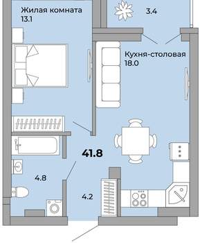 1-к квартира, сданный дом, 42м2, 5/15 этаж