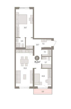 2-к квартира, вторичка, 75м2, 4/15 этаж