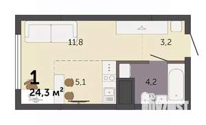 Студия квартира, строящийся дом, 24м2, 4/32 этаж