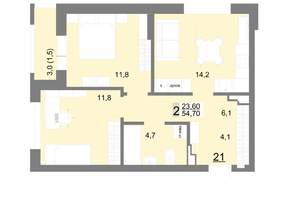 2-к квартира, вторичка, 55м2, 4/26 этаж