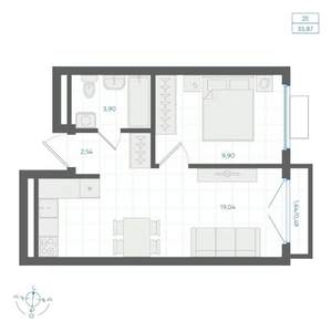 1-к квартира, строящийся дом, 36м2, 3/4 этаж