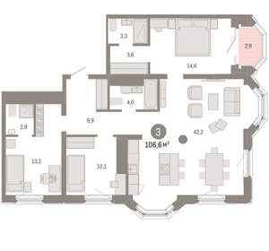3-к квартира, вторичка, 107м2, 13/24 этаж