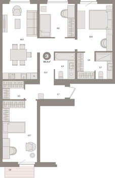 3-к квартира, вторичка, 96м2, 5/16 этаж