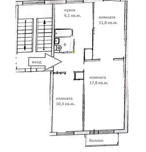 2-к квартира, вторичка, 57м2, 4/5 этаж