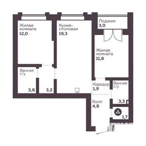 2-к квартира, вторичка, 62м2, 29/30 этаж