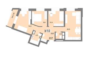 3-к квартира, вторичка, 74м2, 13/18 этаж