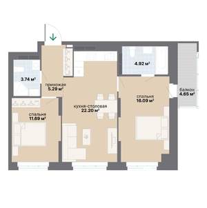 2-к квартира, вторичка, 69м2, 14/25 этаж