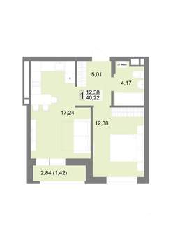1-к квартира, строящийся дом, 40м2, 4/22 этаж