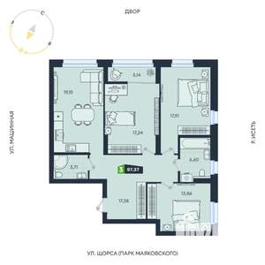 3-к квартира, строящийся дом, 97м2, 27/31 этаж