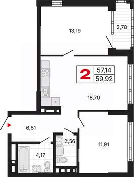 2-к квартира, вторичка, 60м2, 8/30 этаж