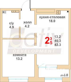 1-к квартира, вторичка, 43м2, 10/16 этаж