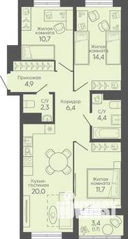 3-к квартира, вторичка, 77м2, 3/16 этаж