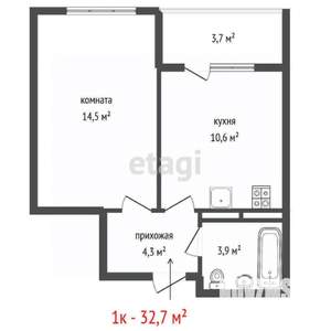 1-к квартира, вторичка, 33м2, 13/16 этаж