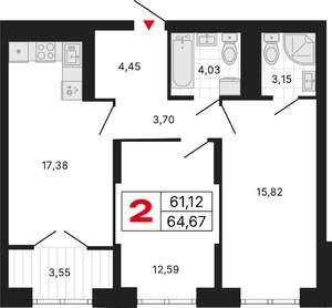 2-к квартира, вторичка, 65м2, 24/25 этаж