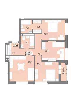 3-к квартира, вторичка, 80м2, 16/23 этаж