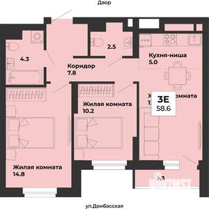 3-к квартира, строящийся дом, 59м2, 2/25 этаж