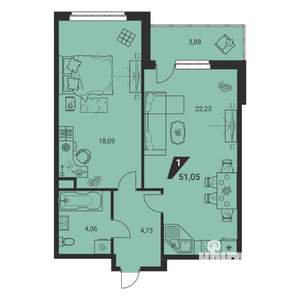 2-к квартира, вторичка, 51м2, 7/25 этаж