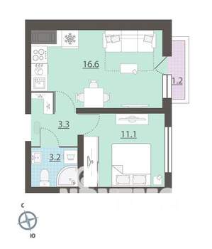 1-к квартира, вторичка, 34м2, 13/16 этаж