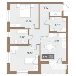 3-к квартира, вторичка, 76м2, 16/24 этаж