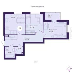 2-к квартира, вторичка, 61м2, 2/25 этаж