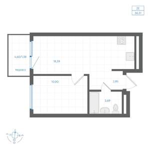 1-к квартира, вторичка, 36м2, 1/4 этаж