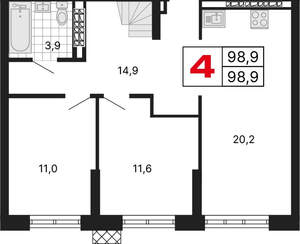 4-к квартира, вторичка, 99м2, 14/15 этаж