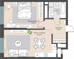 1-к квартира, строящийся дом, 54м2, 22/30 этаж