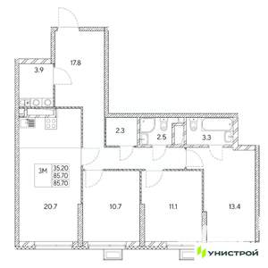 3-к квартира, вторичка, 86м2, 20/31 этаж