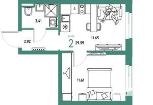 2-к квартира, вторичка, 30м2, 12/24 этаж