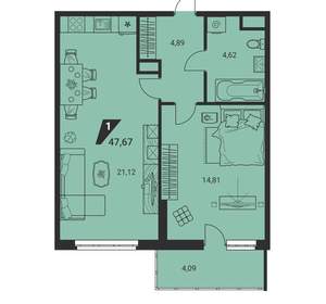 2-к квартира, вторичка, 48м2, 16/25 этаж