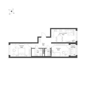 2-к квартира, строящийся дом, 60м2, 12/16 этаж