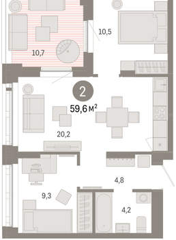 2-к квартира, вторичка, 60м2, 6/16 этаж