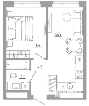 1-к квартира, вторичка, 35м2, 28/29 этаж