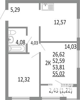 2-к квартира, вторичка, 54м2, 18/25 этаж