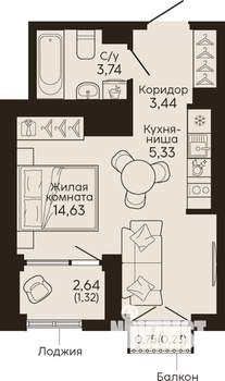 Студия квартира, вторичка, 29м2, 8/18 этаж