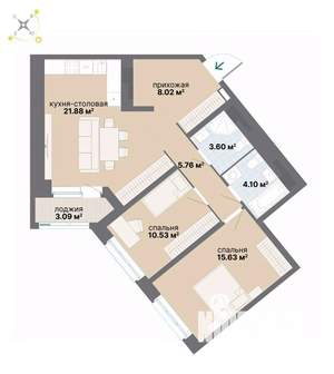 2-к квартира, вторичка, 73м2, 20/26 этаж