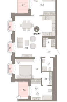 2-к квартира, вторичка, 98м2, 6/24 этаж