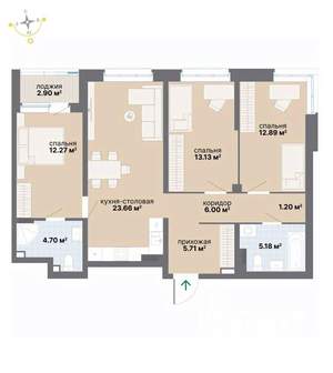 3-к квартира, вторичка, 88м2, 4/26 этаж